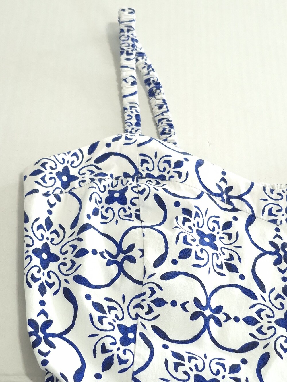 J.CREW Tile Print Midi Sundress Size 10 Blue White Cotton Smocked Tiered Pockets - Picture 15 of 16